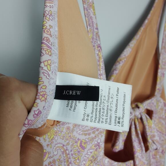 J. Crew Womens Sz 12 Eco Plunge V Neck Swimsuit One Piece Beach Paisley Recycled - Picture 4 of 7
